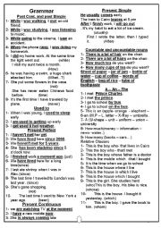English Worksheet: Past simple ,past continuous, countable and uncountable, present perfect, used to, present continuous