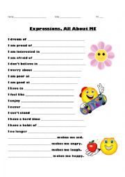 English Worksheet: Expressions - All About Me