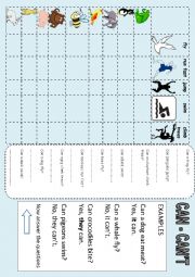 English Worksheet: Can - Cant with animals