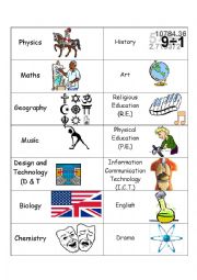 English Worksheet: School subjects - domino