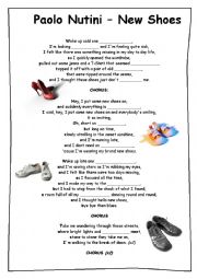 English Worksheet: 4 sheets + solution: Song New Shoes (listening, grammar, speaking, writing)