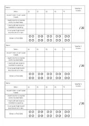 English Worksheet: oral participation evaluation - green and red dots