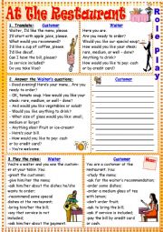 English Worksheet: At the restaurant (role-play)