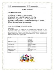 English Worksheet: Review for beginers