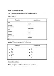 English Worksheet: Differences between British and American English