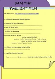 English Worksheet: LISTENING:SAM /THE TWILIGHT FILM