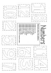 English Worksheet: Numbers 1 to 12 and colours