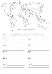 English Worksheet: World Map Travel Journal