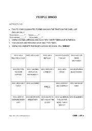 English Worksheet: Icebreaker Activity: People Bingo