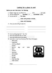 English Worksheet: Looking for a place to rent