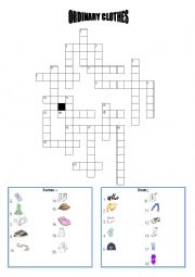 English Worksheet: clothes crosswords