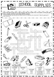 English Worksheet: School supllies framework