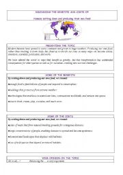 English Worksheet: Writing activity - benefits and costs of settling down and producing our own food