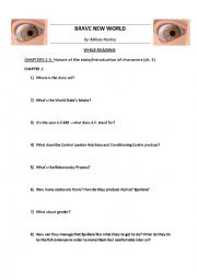 English Worksheet: BRAVE NEW WORLD by Huxley - Worksheets chapters 1-6 + KEY NOTES