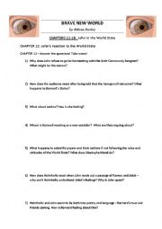 English Worksheet: BRAVE NEW WORLD by Huxley - Worksheets chapters 12-18 + KEY NOTES