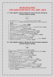 English Worksheet:  Word-building. Adjectives with -ful and - able