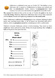 English Worksheet: Halloween reading and song