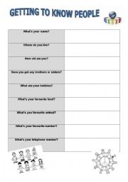 English Worksheet: Getting to know each other