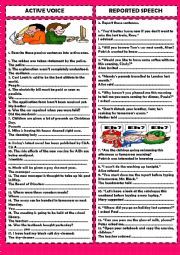 English Worksheet: Practice 4: active voice & reported speech (+ key)