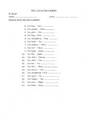 English Worksheet: Mini Test on Plural Number - Junior Classes