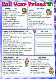 English Worksheet: Call Your Friend (role-play)