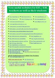 English Worksheet:  Timesaver (1) : Useful websites for EFL/ ESL teachers as well as their students