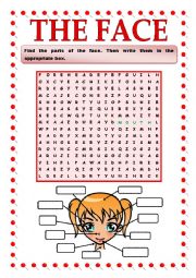 English Worksheet: THE FACE-WORDSEARCH