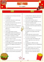 English Worksheet: Fast food for or against