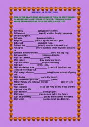 English Worksheet: gerunds or infinitives