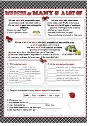English Worksheet: Much, Many, A Lot
