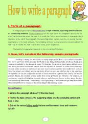 English Worksheet: How to write a paragraph (a tasksheet with two nice sample paragraphs) 