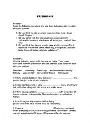 English Worksheet: FRIENDSHIP