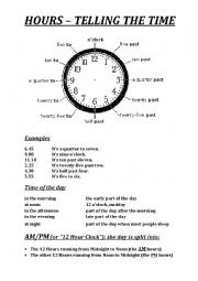 English Worksheet: HOURS  TELLING THE TIME