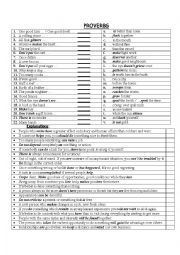 English Worksheet: PROVERBS: matching their halves and their definitions