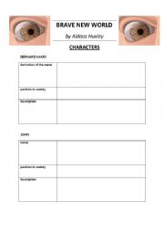 English Worksheet: BRAVE NEW WORLD by Huxley - characters + KEY