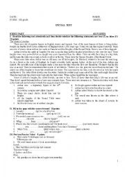 English Worksheet: Initial test - 8th grade (key to exercises included)