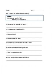 English Worksheet: Correct sentences simple grammar practice