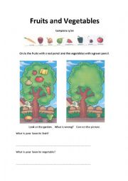 English Worksheet: Fruits and Vegetables