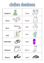 English Worksheet: clothes dominoes