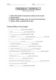 English Worksheet: Rules for using Present Perfect and Exercises. 