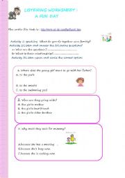 English Worksheet: Listening comprehension:A Fun Day