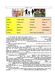 English Worksheet: Family Life (Topic Elaboration for Pre/Intermediate Students)