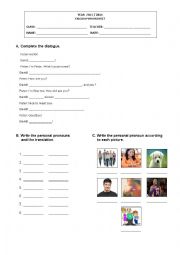 English Worksheet: Introductions and personal pronouns