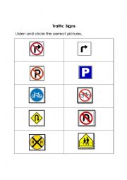English Worksheet: Traffic Signs Listening Practice