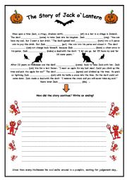 English Worksheet: The story of Jack oLantern - Simple Past + Writing