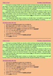 English Worksheet: A nice Reading Comprehension ws  for elementary students (unit theme: Food)