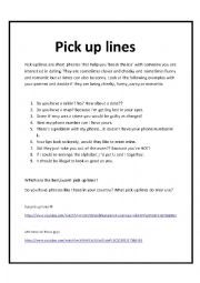English Worksheet: Pick up lines discussion lesson