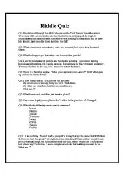English Worksheet: Riddle me this, riddle me that.....
