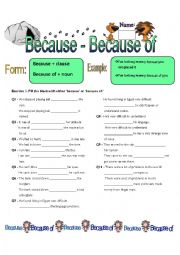 English Worksheet: Because or Because Of