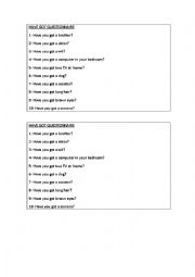 English Worksheet: Have got - questionnaire